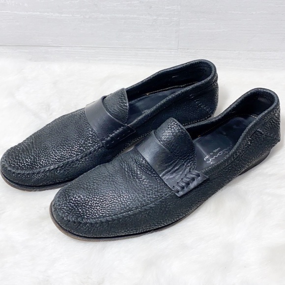 Santoni Genuine Leather Men Loafers Size 8.5d Color Black